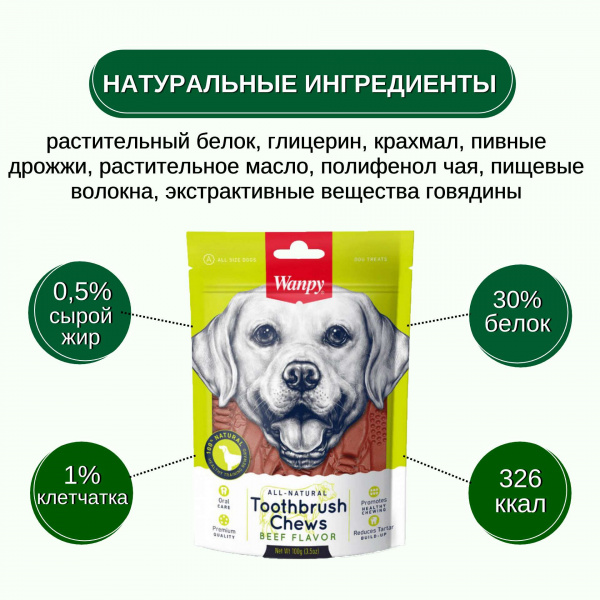 Лакомство для собак Wanpy Dog "Зубные щетки со вкусом говядины" 100 г