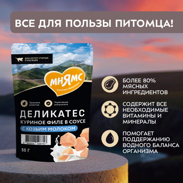 Влажный корм Мнямс Деликатес Куриное филе в соусе для котят старше 3 месяцев 50 г