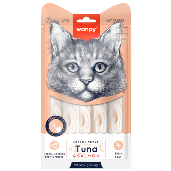 Лакомство Wanpy Cat для кошек "Нежное пюре" из тунца и лосося 25 шт х14 г
